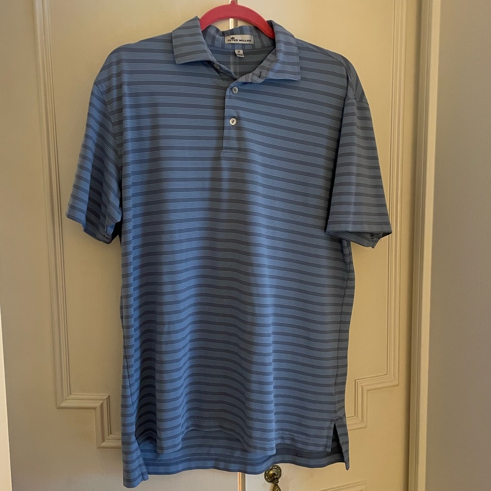 Peter Millar Men's Blue Striped Polo Shirt Size Medium